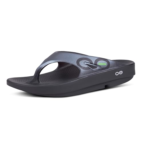 OOFOS OOriginal Sport Sandal, Graphite - Men’s Size 6, Women’s Size 8 - Lightweight Recovery Footwear - Reduces Stress on Feet, Joints & Back - Machine Washable - Hand-Painted Graphics