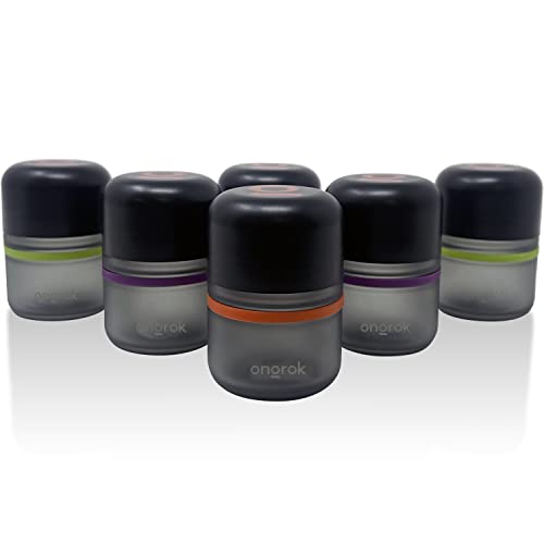 ONGROK Glass Storage Jar, 80ml, 6 Pack, Color-Coded Airtight Containers, UV Herb/Spice Jar to with Child Resistant Lid, Perfect Size to Store in a Drawer or Cupboard