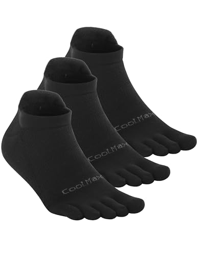 TikMox Toe Socks for Men and Women Ankle Running Socks Athletic Five Finger Socks Black Medium 3 Pairs
