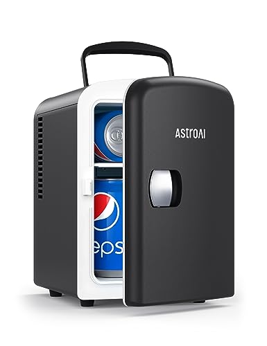AstroAI Mini Fridge, 4 Liter/6 Can AC/DC Portable Thermoelectric Cooler Refrigerators for Skincare, Beverage, Food, Home, Office and Car, ETL Listed (Black)