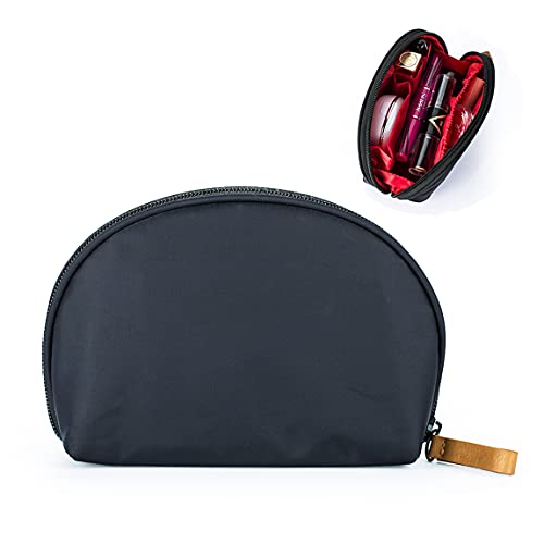 Hekyip Half Moon Cosmetic Bag, Travel Makeup Pouch, Portable Waterproof Cosmetic Pouch for Girls Women, Small (INNER RED)