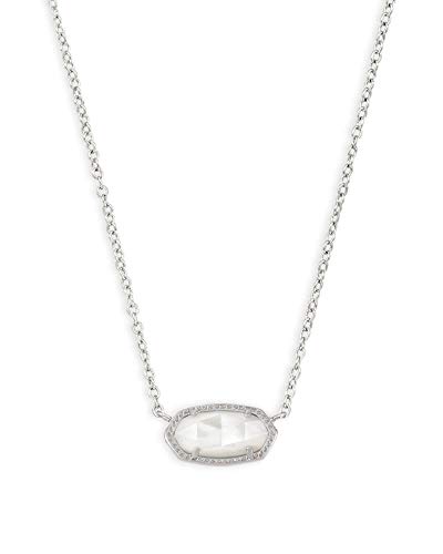 Kendra Scott Elisa Short Pendant Necklace for Women, Dainty Fashion Jewelry, Ivory Mother of Pearl, Rhodium-Plated