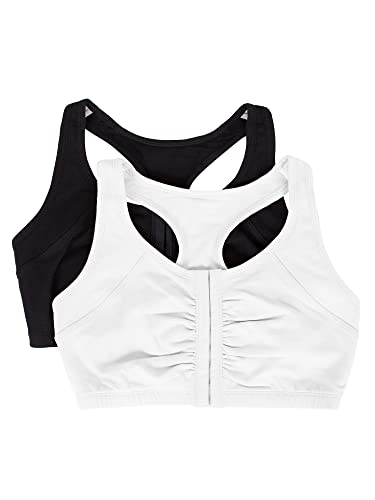 Fruit of the Loom Women's Front Close Builtup Sports Bra, Black Hue/White, 38