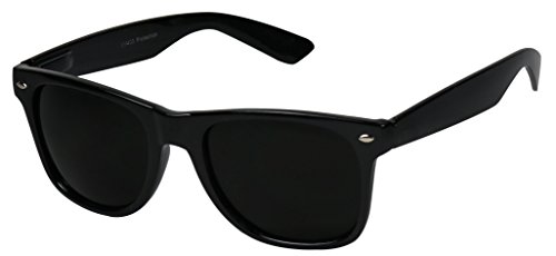 ShadyVEU Super Dark Black Sunglasses UV Protection Lens Spring Hinge 80s Vintage Retro Inspired Shades (Glossy Black Frame)