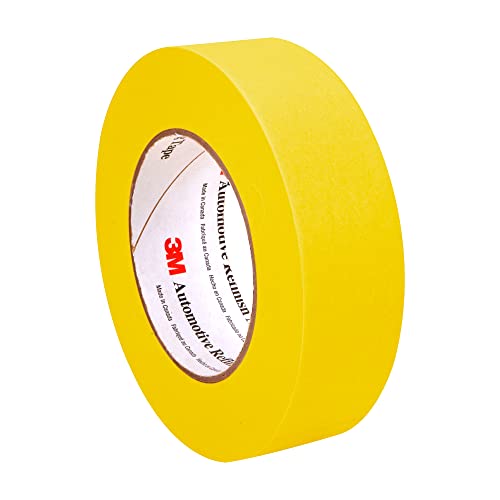 3M Automotive Refinish Masking Tape 388N, 06654, 36 mm x 55 m, Yellow, Crepe Backing, Moisture Resistant, Multi-Purpose