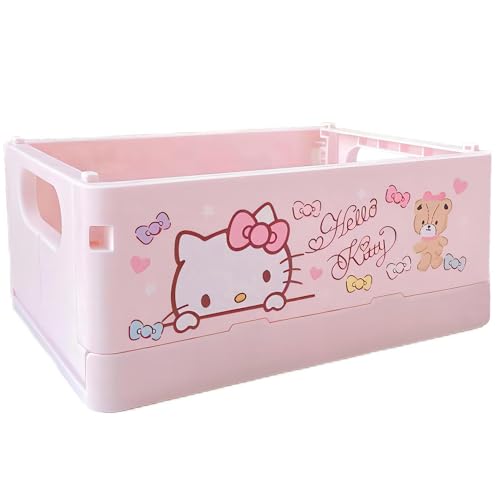 GOUYORQU Hello Kitty Storage Box,Kawaii Desk Organizer for Girls,Cute Foldable Baskets Desk Box,Office Desk Bathroom Vanity Hello Kitty Room Decor,Gift for Girls Women kid Teen