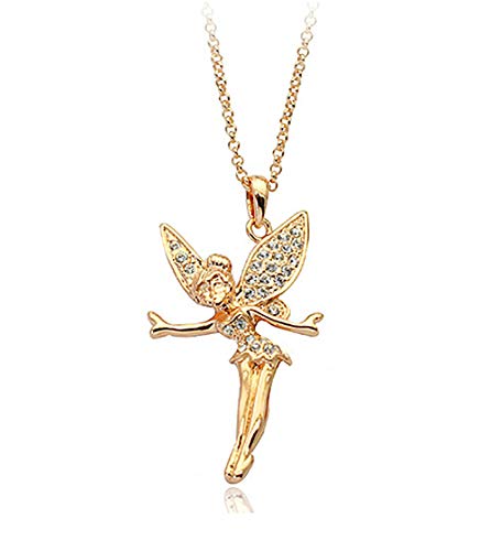 Gold Plated Disney Tinkerbell Fairy Wings Swarovski Elements Cubic Zirconia Crystal Pendant Necklace Fashion Jewelry Gift for Girls