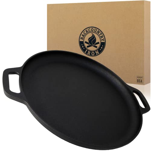 Backcountry Iron 13.5 Inch Cast Iron Pizza Pan with Loop Handles Pre-Seasoned