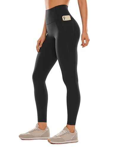 CRZ YOGA Womens Butterluxe Workout Leggings 28 Inches - High Waisted Gym Yoga Pants with Pockets Running Buttery Soft Black Medium