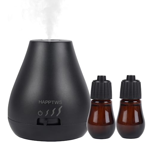 HAPPTWS Waterless Essential Oil Diffuser - 3 Adjustable Fog Levels, Rechargeable, Suitable for Bedrooms, Bathrooms, Pet Rooms, Cars - Black