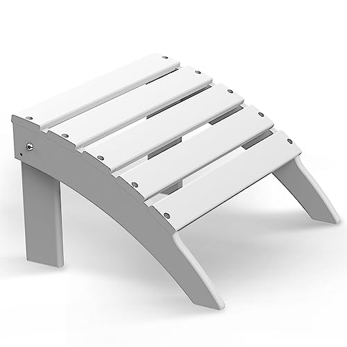 BRIOPAWS Folding Adirondack Ottoman, HDPE Weather Resistant Adirondack Chair Footrest, Plastic Footstool for Patio Backyard Outdoor Poolside Porch Deck Lawn Indoor, White, 19.7W x 18.5L x 13H Inch