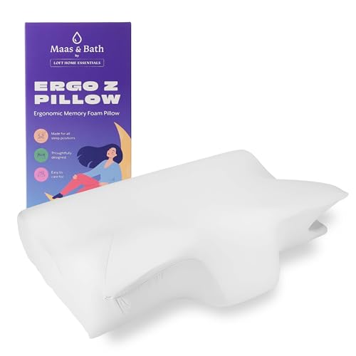 MAAS & BATH Ergo Z Pillow - 2-in-1 Ergonomic Pillow Made for Any Sleep Position, Breathable 100% Memory Foam, Inner Cover, Lightweight, Non-Toxic, Odorless Sleep-Friendly Support