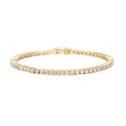 PAVOI 14K Gold Plated Cubic Zirconia Classic Tennis Bracelet | Yellow Gold Bracelets for Women | 6.5 Inches