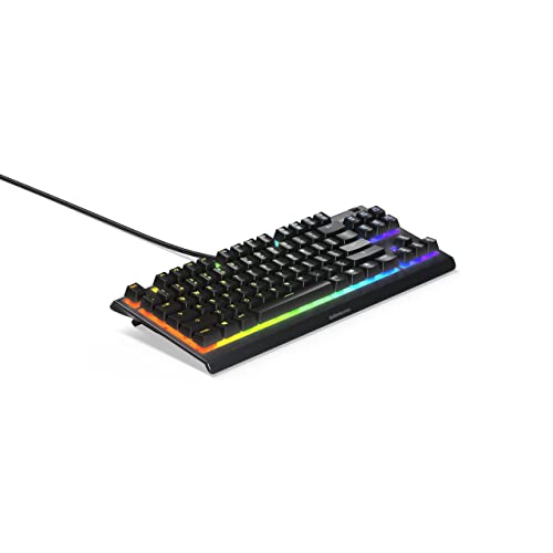 SteelSeries Apex 3 TKL RGB Gaming Keyboard – Tenkeyless Compact Form Factor - 8-Zone RGB Illumination – IP32 Water & Dust Resistant – Whisper Quiet Gaming Switch – Gaming Grade Anti-Ghosting (Renewed)