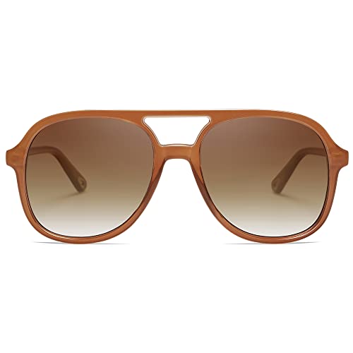 SOJOS Retro Polarized Aviator Sunglasses for Women Men Classic 70s Vintage Trendy Square Aviators SJ2174, Dark Brown/Gradient Brown