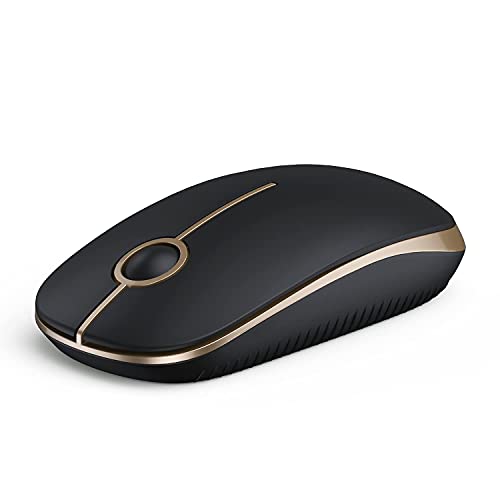 VssoPlor Wireless Mouse, 2.4G Slim Portable Computer Mice with Nano Receiver for Notebook, PC, Laptop, Computer (Black and Gold)
