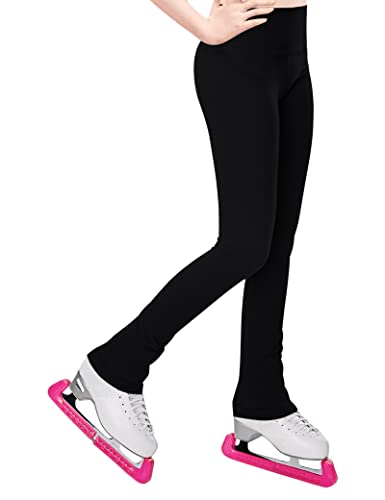 Ice Skating Pants Women Size 6-7 Years Old Solid Black Soft Stretchy Athletic Flared Leggings for Girls Child Competition