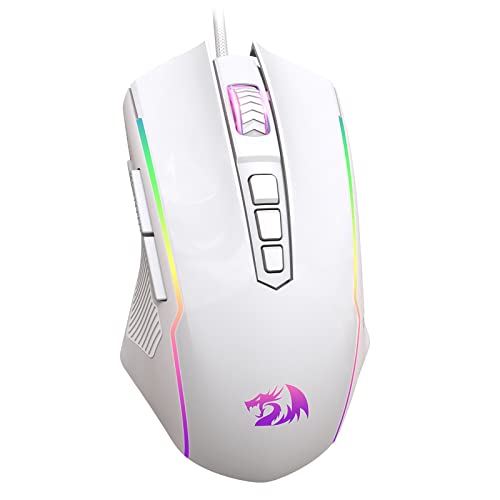 Redragon RGB Backlit Gaming Mouse - 8000 DPI, 9 Programmable Buttons, Fire Button for Windows/Mac - White