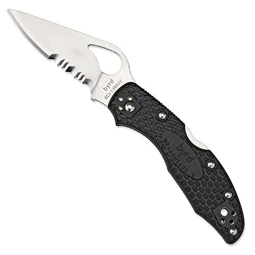 Spyderco Byrd Meadowlark 2 Lightweight Knife with 2.90' Stainless Steel Blade and Black Non-Slip FRN Handle - CombinationEdge - BY04PSBK2
