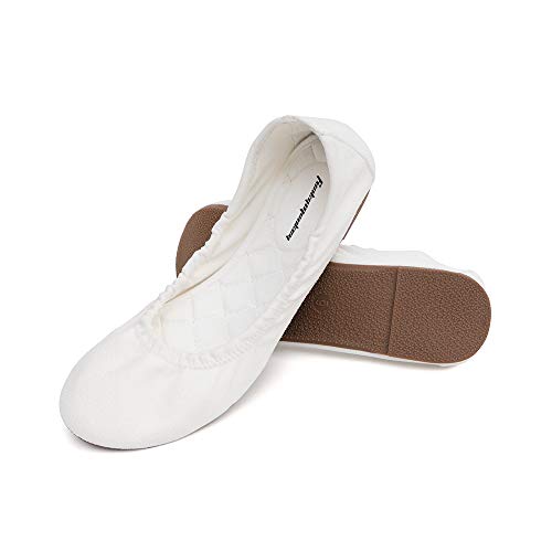 FUNKYMONKEY Women's Ballet Flats Soft Round Toe Comfortable Shoes (9 M US, White)