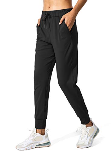 SANTINY Women's Joggers Pants Pockets Drawstring Running Sweatpants for Women Lounge Workout Jogging(Black_L)