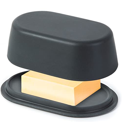 Dark Grey Butter Dish with Lid for Countertop - Modern Bamboo Dark Grey Butter Crock - Dishwasher Safe Butter Keeper - Perfect Butter Container for Large European Style Butter Such as Kerrygold