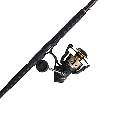 PENN 9’ Battle III Fishing Rod and Reel Spinning Combo, 9’, 2 Graphite Composite Fishing Rod with 6 Reel, Durable, Break Resistant and Lightweight, Black/Gold