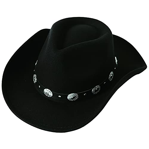 Lanzom Women Men Felt Wide Brim Western Cowboy Hats Belt Buckle Panama Hat(Black, Medium)