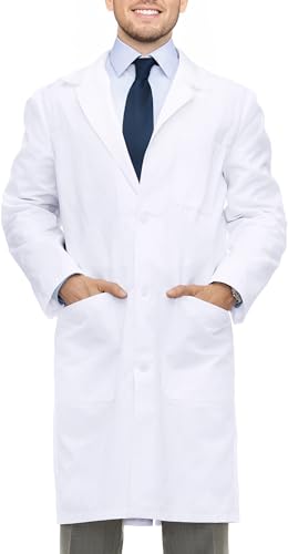 NY Threads Professional Lab Coat for Men Poly Cotton Long Sleeve Medical Coat, Medium, White