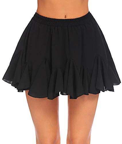 Avidlove Women's Pleated Skater Skirt Basic Casual High Waisted Ruffles Flared Mini Lingerie Skirts(Black,M)