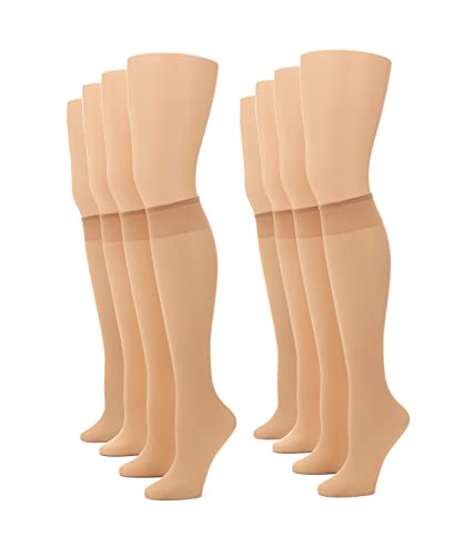 No nonsense Women's Sheer Knee High Value Pack with Comfort Top, Nude - 8 Pair Pack, Plus
