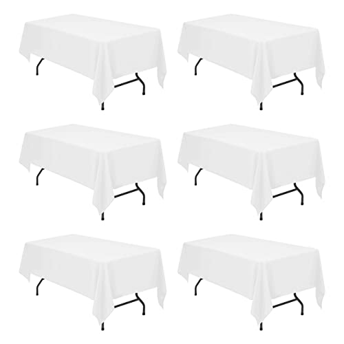 BRILLMAX 6 Pack White Tablecloths for 6 Foot Rectangle Tables 60 x 102 Inch - 6ft Rectangular Bulk Linen Polyester Fabric Washable Long Clothes for Wedding Reception Banquet Party Buffet Restaurant