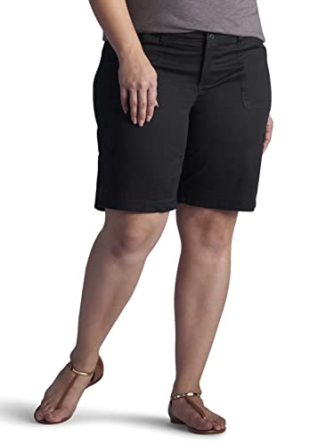 Lee Women's Size Relaxed Fit Avey Knit Waist Cargo Bermuda Short, Black, 22 Plus