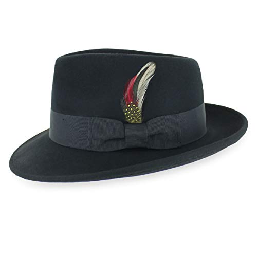 Belfry Gangster 100% Wool Stain-Resistant Crushable Fedora in 5 Sizes and 4 Colors Black Large
