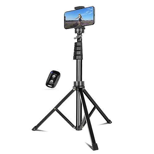 UBeesize 62' Phone Tripod & Selfie Stick, Camera Tripod Stand with Wireless Remote and Phone Holder,Compatible with iPhone Android Phone, Perfect for Selfies/Video Recording/Live Streaming Black