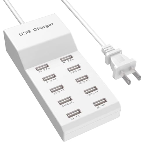 USB Wall Charger USB Charging Station for Multiple Devices USB Charger 10-Ports Power Hub Strip Smart Plug Charging Dock Charge Block Compatible with iPhone 15,iPod,Galaxy S Smart Phones
