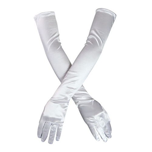 DreamHigh Women's Party Wedding 21' Long Satin Finger Gloves White