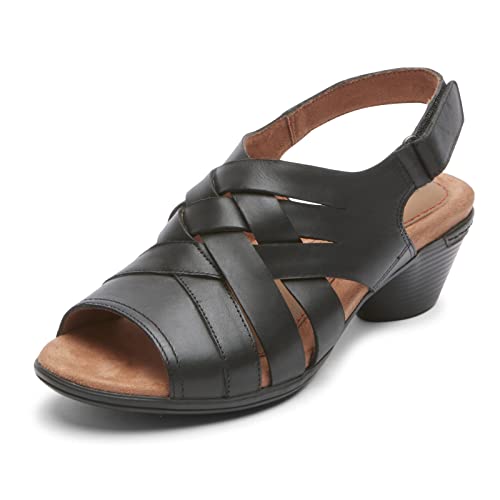 Cobb Hill Women's Laurel Woven Sandal, Black Leather, 8.5 Wide