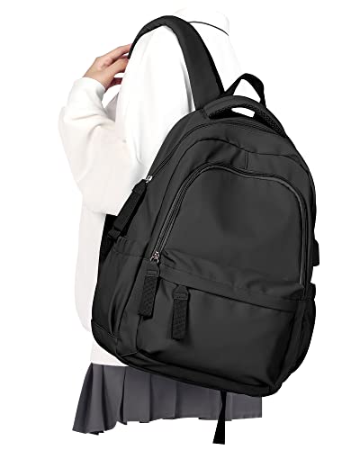 winspansy Small Backpack For School Girls Boys Aesthetic Lightweight Travel Daypack Simple Cute Backpack For Women Men College High School Bookbag Fit 14 Inch Laptop With USB charging port,Black