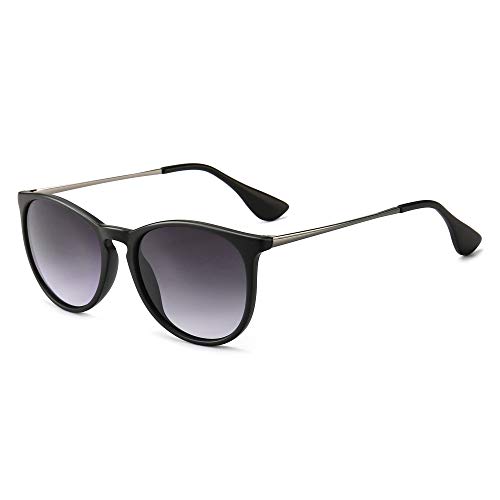 SUNGAIT Vintage Round Sunglasses for Women Men Classic Retro Designer Style (Polarized Grey Gradient Lens/Black Frame(Matte Finish)) 1567 PGHKSH