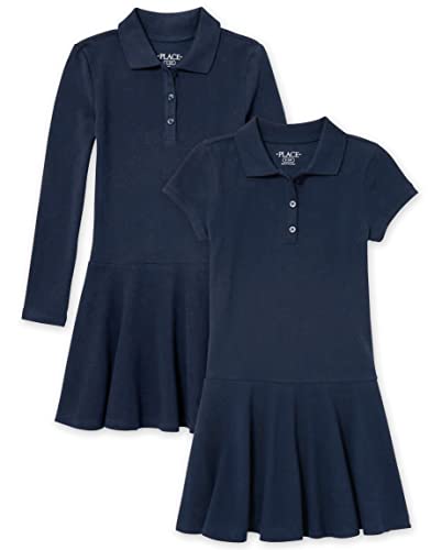 The Children's Place Girls Short Long Sleeve Pique Polo Dress, Tidal 2 Pack, Medium