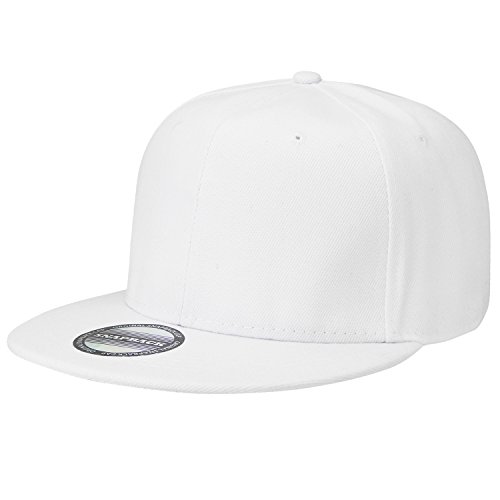 Falari Snapback Hat Cap Hip Hop Style Flat Bill Blank Solid Color Adjustable Size G201-05-White