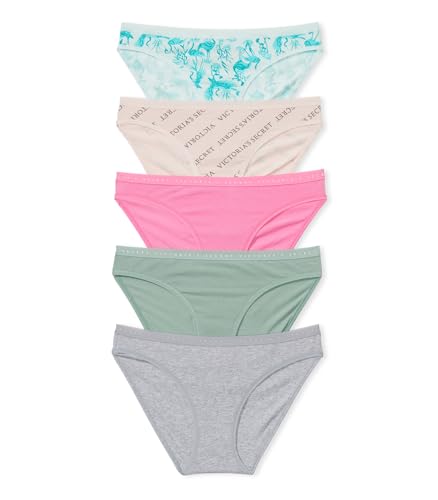 Victoria's Secret Stretch Cotton Bikini Panty Pack, Underwear for Women, 5 Pack, Core Basics (M)