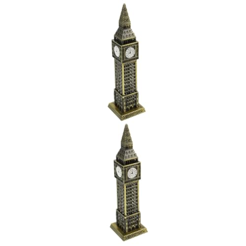 Amosfun 2pcs British Big Ben Memorial London Landmark Decor Decorative Architectural Model Building Model for Home London Big Ben Building Famous Clock Decor Child Vintage Alloy Desk Clock