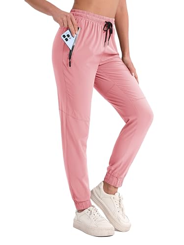 MAGCOMSEN Womens Hiking Pants Zippered Pockets Athletic Joggers Lightweight Quick Dry Gym Workout Travel Sweatpants Pink, 2XL