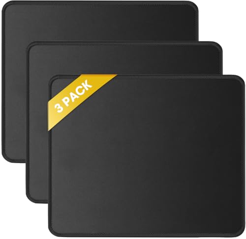 JIKIOU 3 Pack Mouse Pad with Stitched Edge, Comfortable Mouse Pads with Non-Slip Rubber Base, Washable Mousepads Bulk with Lycra Cloth, Mouse Pads for Computers Laptop Mouse 10.2x8.3x0.12inch Black