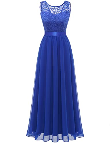 BeryLove Prom Dresses for Women 2024 Lace Wedding Dress Bridesmaid Vintage Cocktail Dresses Mother of The Bride Dresses Sleeveless A-Line Vintage Maxi Formal Dress 25 RoyalBlue XL