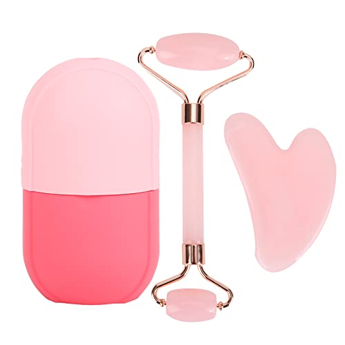 Facial Skincare Ice Roller Mold-Ice Roller for Face and Eye，Beauty Cube Brighten Skin &Enhance Natural Glow &Remove Fine Lines，Facial Beauty Ice Roller Skin Care Tools (Oval, pink set)