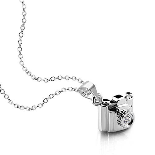 H&Beautimer 925 Sterling Silver Jewelry Cubic Zirconia Camera Pendant Necklace for Women 18'' Silver Chain Photographer Gifts Teen Girls Birthday Gifts