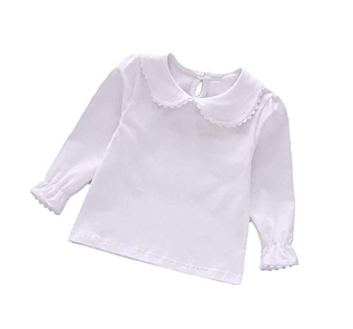 Noubeau Baby Girl Kids Blouses Long Sleeves Solid Color Doll Collar T-Shirt (White-2, 3-4T)
